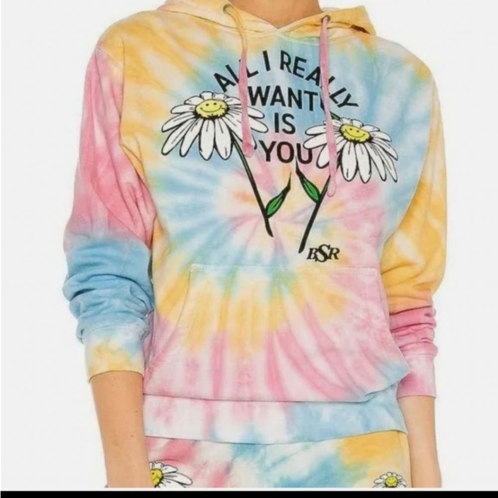 NIP BSR By Samii Ryan All I Want Is You Flower Tie Dye Hooded Sweatshirt‎ Medium